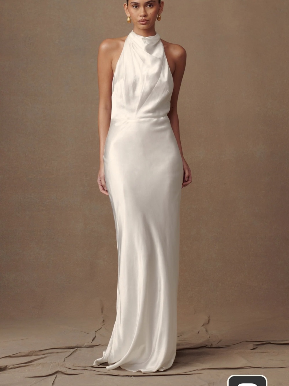 Satin Halter Maxi Dress in White